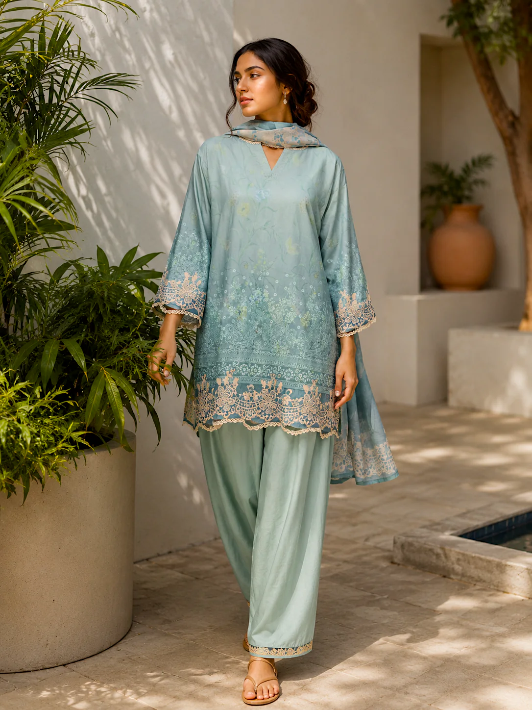 Bluebell Mist – Aqua Blue Floral Printed 3-Piece Suit