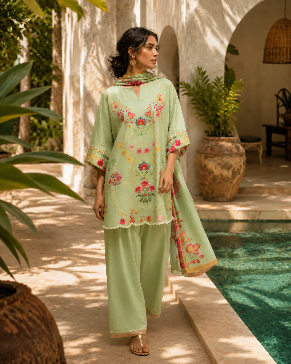Pistachio Bloom – Green Floral 3-Piece Suit